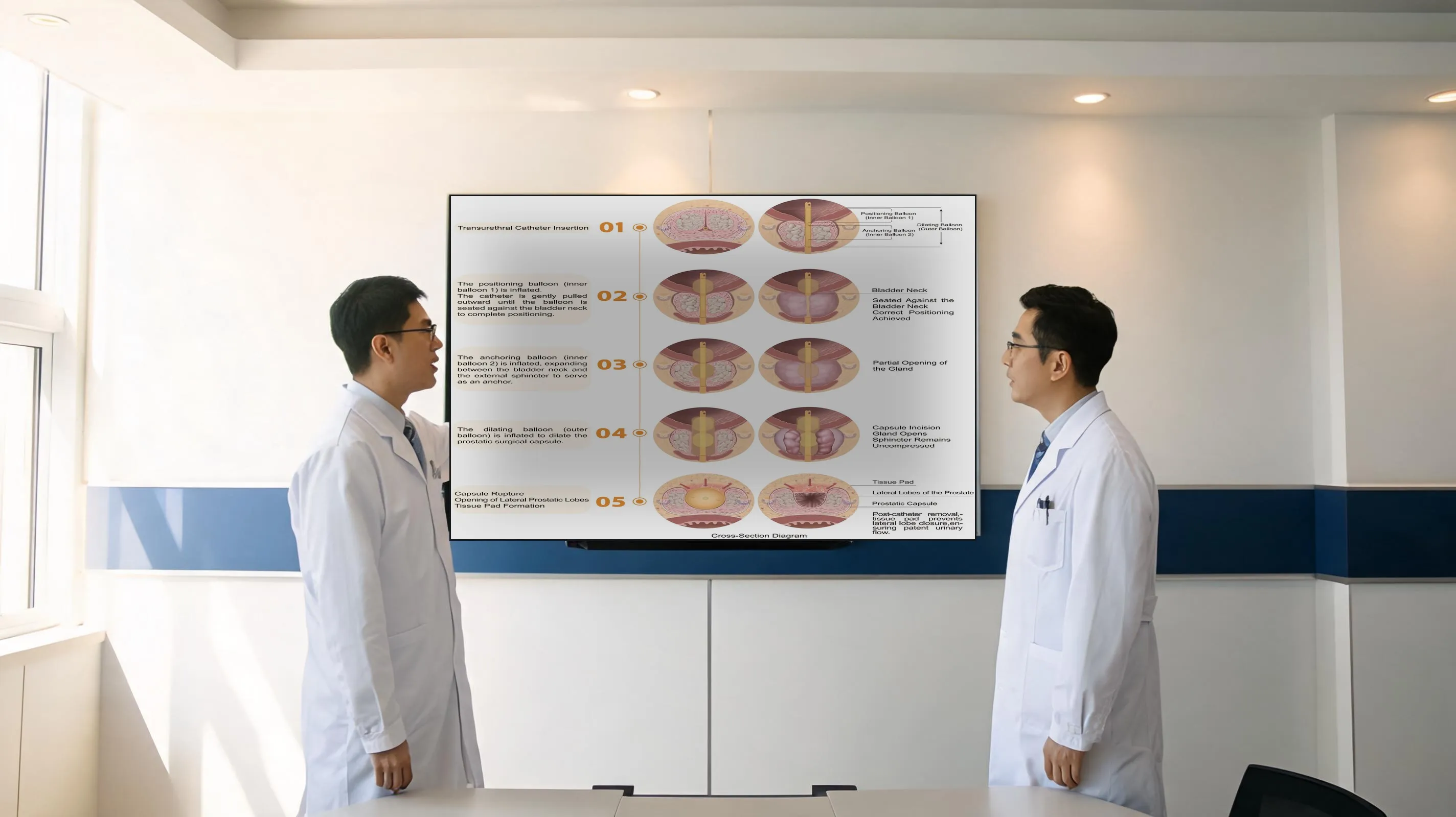 TUCBDP procedure — clinical setting with endoscopy tower and urology team