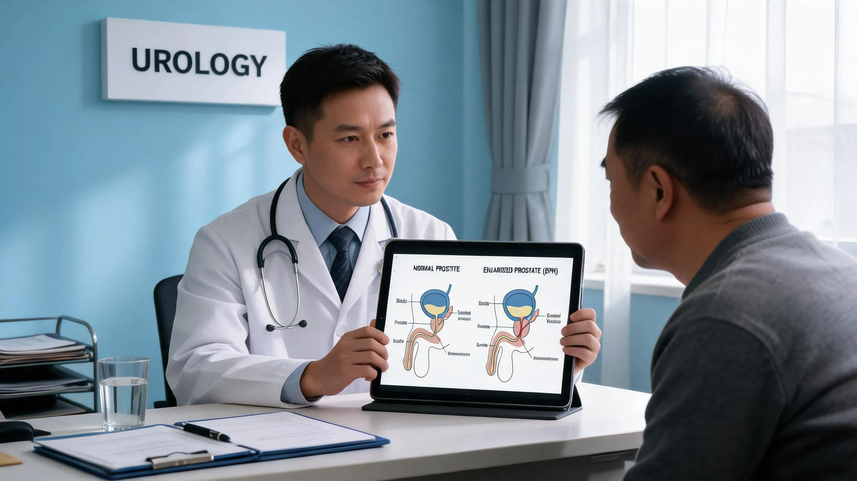 Urologist consulting with patient about BPH symptoms