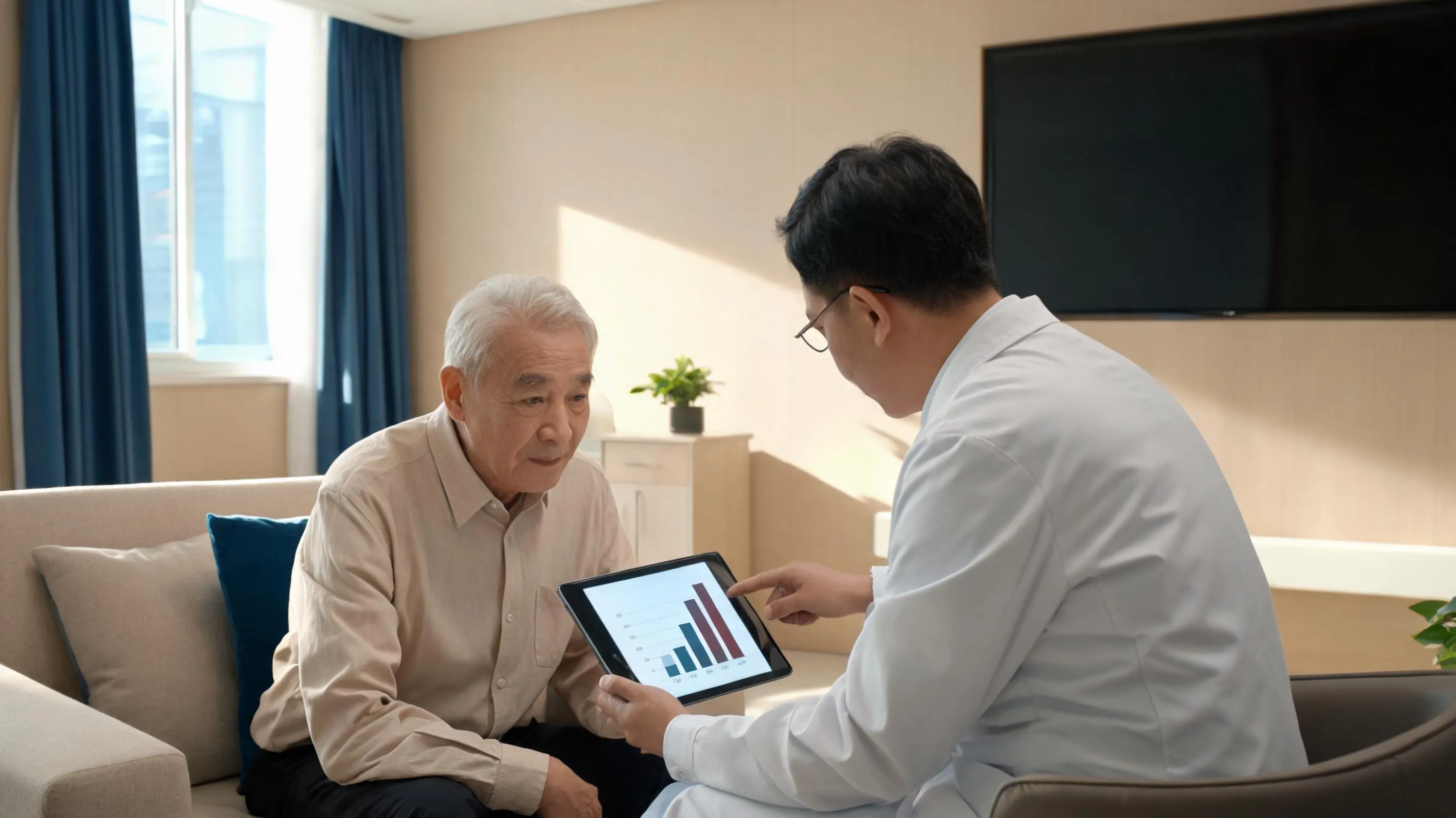 Urologist explaining BPH treatment cost structure and economic accessibility to patient